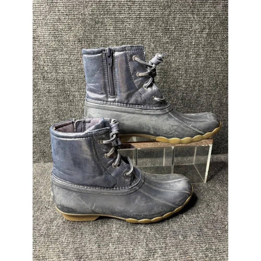 Sperry Saltwater Duck Boots Navy Blue Metallic Shimmer Womens 5M STK163856